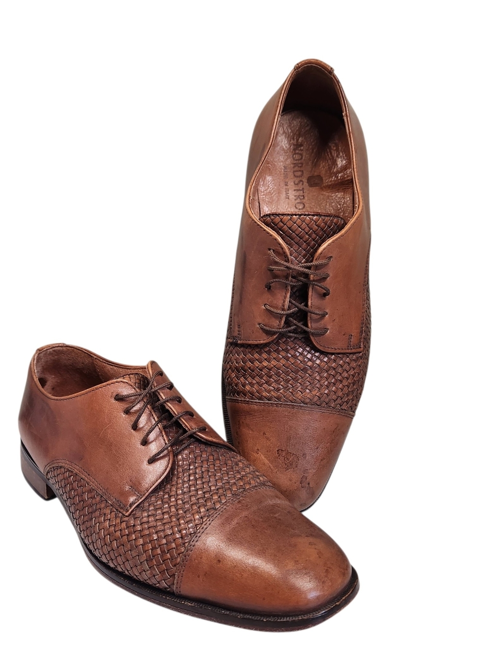 Nordstrom Leather ITALY Dress Shoes Oxford Derby Cap Toe Woven Men's Size 10.5 M